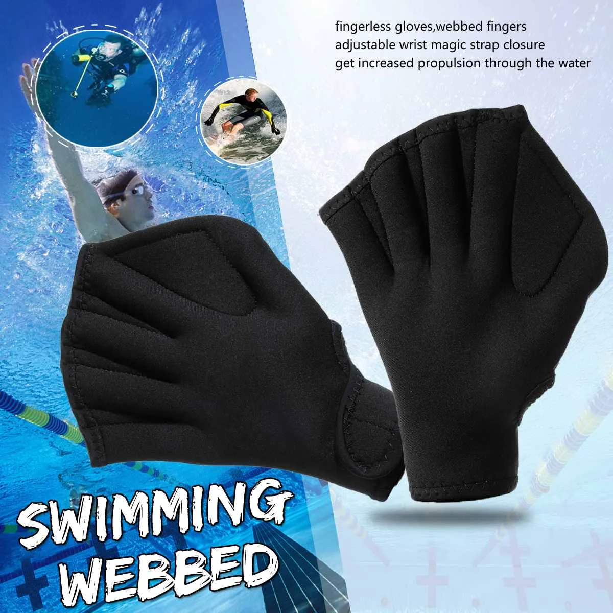 

1 Pair Swim Webbed Gloves Hand Fins Swimming Flippers Webbed Paddles Diving Training Tool For Adult Children 400x300mm