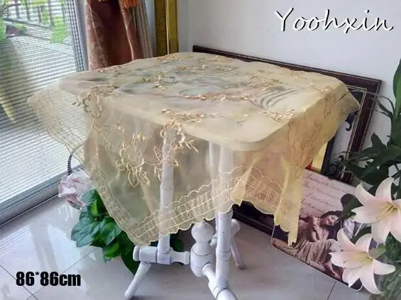 

Luxury Champagne Square Tablecloth Embroidery Lace Kitchen Tea Coffee Table Cover Cloth Christmas Home Party Wedding Decoration