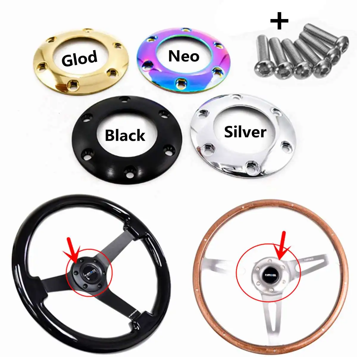 

1 Set Universal Car Inner Part Steering Wheel Horn Button Cover Kit Center Ring With 6 Bolts 121810-01B For Decoration 4-Color