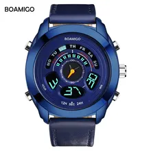 BOAMIGO Luxury Brand Men Sports Watches Man Clock Blue Leather LED Digital Quartz Watch Men Waterproof Wristwatches Reloj Hombre цена BOAMIGO Luxury Brand Men Sports Watches Man Clock Blue Leather LED Digital Quartz Watch Men Waterproof Wristwatches Reloj Hombre цены онлайн