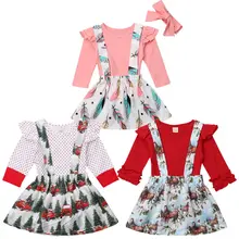 Детский нагрудник «Принцесса» с цветочным рисунком, Одежда для новорожденных, детский Рождественский боди для девочек, Топы+ юбка на бретелях с цветочным рисунком, комплект одежды, 0-18 месяцев