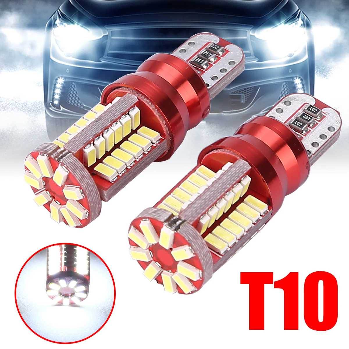

2pcs T10 3014 57SMD 12V LED Bright Car Parking Bulbs Canbus Error Free Car Wedge Width Light Lamp Bulb