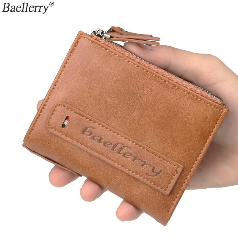 

Baellerry Vintage Coin Purse Leather High Quality Men Wallet Zipper Double Designer Male Short Purse Small Id Card Holder