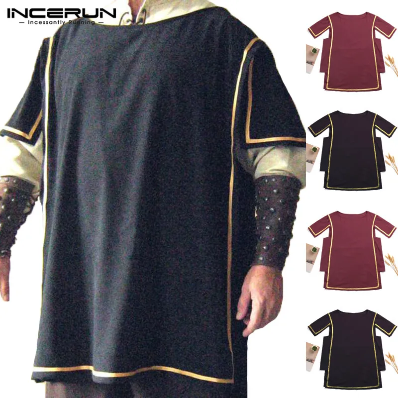 

INCERUN Cool Vikings Men Dress Medieval Knight Renaissance Heraldry Surcoat Tunic Tabard Robe Cotton Short Sleeve Male Costume