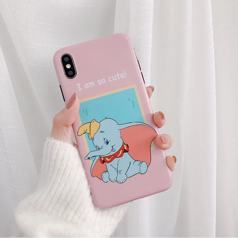 

Cute Pink Cartoon Animation Dumbo Phone Case For iPhone 7 7 Puls 6 6S 7 8 Puls X XS XR Xsmax Cases Retro Soft Silicone Cover