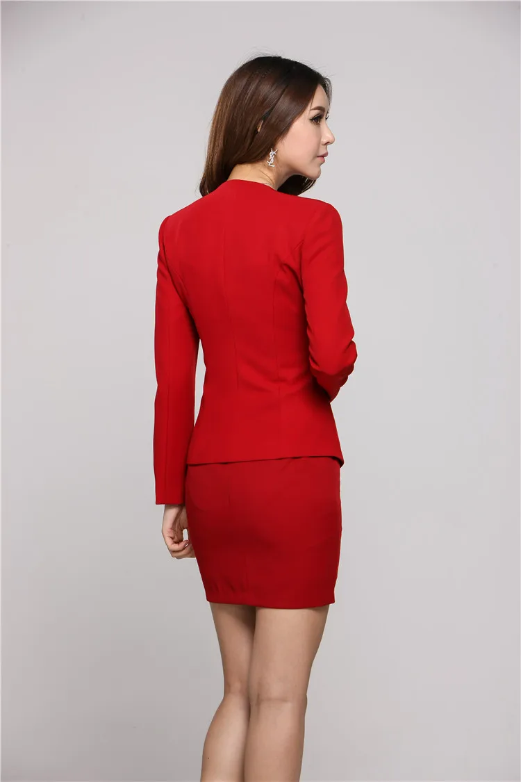 Элегантная красная профессиональная деловая Женская рабочая одежда осень зима Униформа офисные костюмы с мини-юбкой для женщин офисный комплект