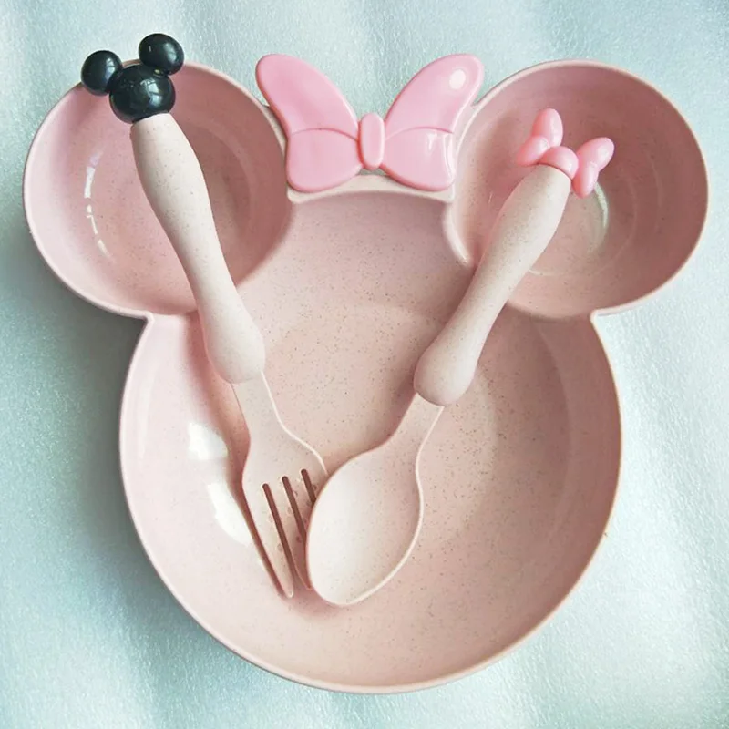 

Wheat straw kids dinnerware set children dinner dish baby feeding bowl children cartoon tableware set with box