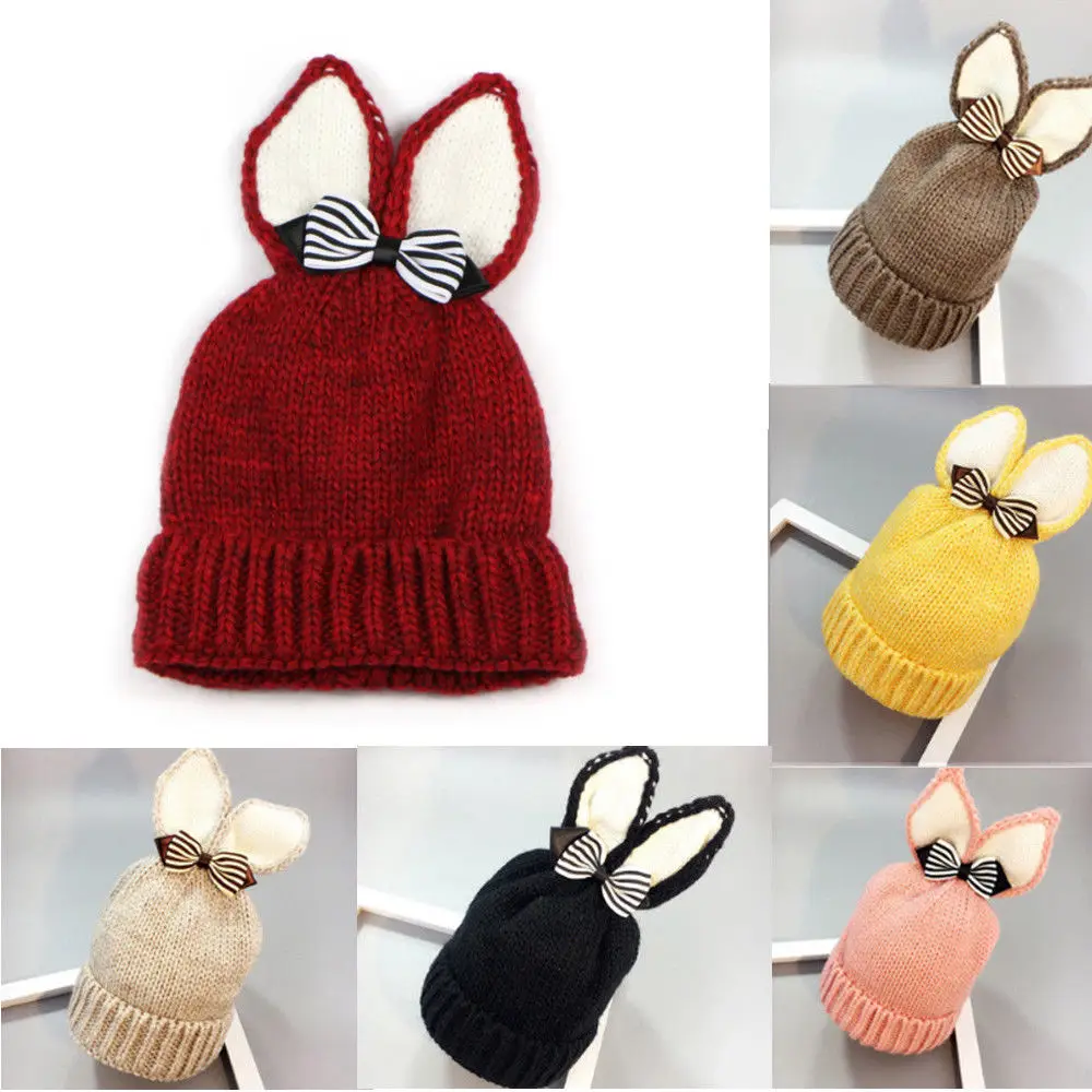 Newborn Baby Girl Boy Fur Pom Bobble Cap Winter Knit Crochet Hairball Beani Hat