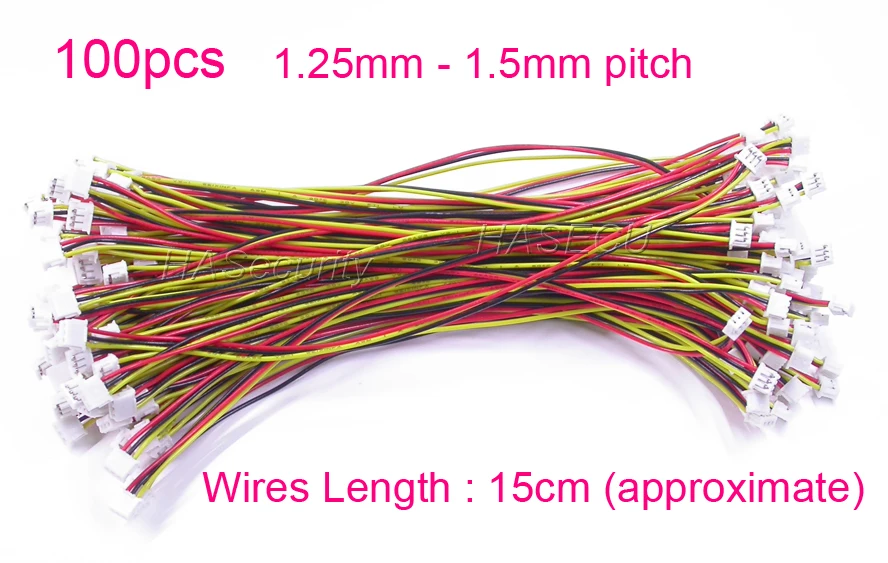 (100pcs) 3PIN wires for CCTV cameras accessory 1.25mm to 1.5mm (connector) yellow black red