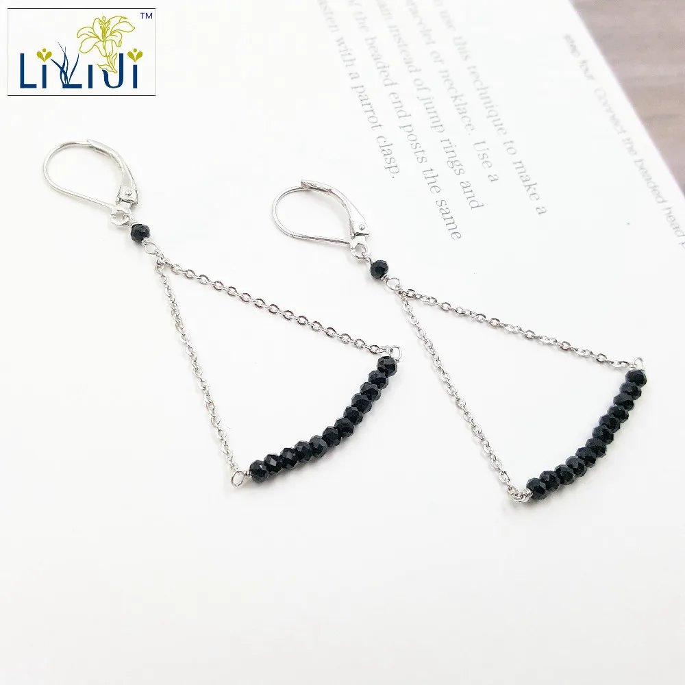 Lii Ji натуральные черные висячие серьги с 925 пробы серебряной
