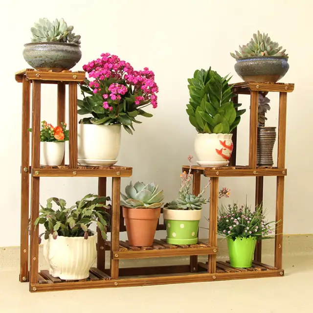 4 Layers Bamboo Plant Flower Pot Stand Garden Planter Nursery 4 Layers Bamboo Plant Flower Pot Stand Garden Planter Nursery Shelf Indoor Outdoor