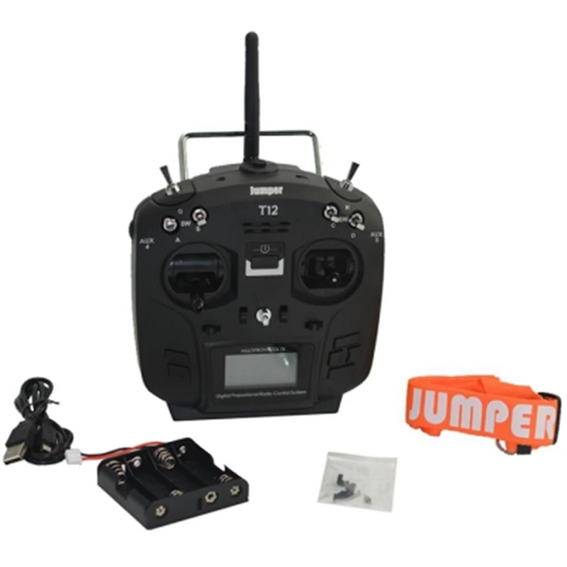 

Jumper T12 Plus Multi - Protocol Radio Transmitter W / JP4 - In - 1 RF Module Hall Sensor Gimbal 16 Channel Output Black