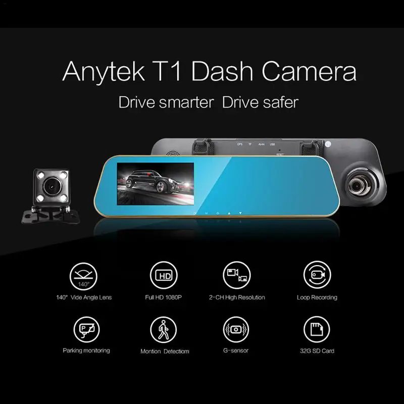 Dash Cam Rear View Mirror Car Backup Camera Dual Lens, 1080P Full HD Front And Rear Car DVR, G-Sensor Motion Detection Loop Reco