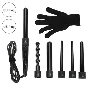 

5/6 IN 1 Professional Interchangeable Hair Curling Iron Ceramic Curling with Anti-scald Glove US/EU Plug Hair Iron Curler Set