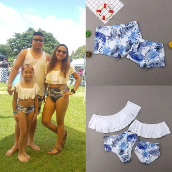 

Mommy And Me Swimsuit Summer Family Matching Swimwear Floal Women Swimwear Cute Girls Bikini Set High Waist Bikini Swimming Suit