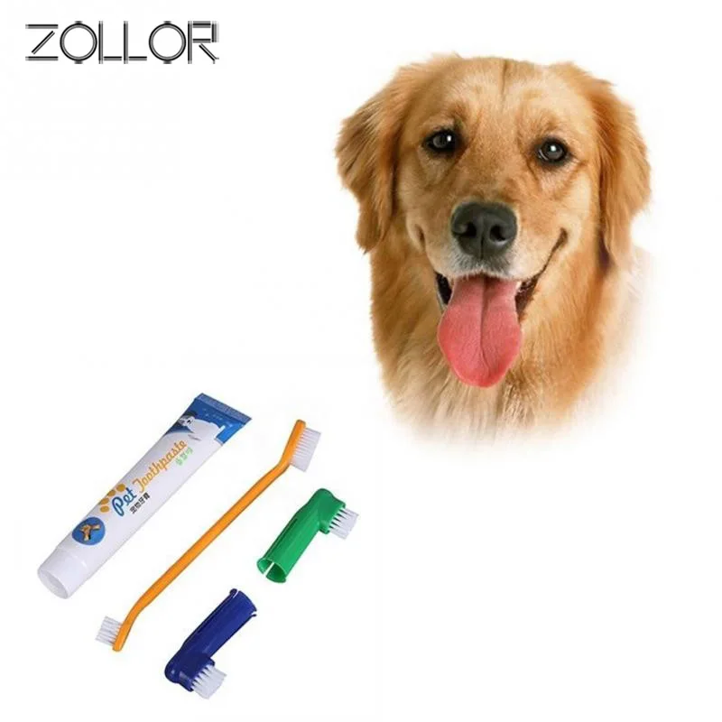 

ZOLLOR Vanilla/Beef Taste Pet Toothpaste Set Toothbrush Single/double finger Dog Oral Care Cats Dogs Toothbrush Toothpaste Set