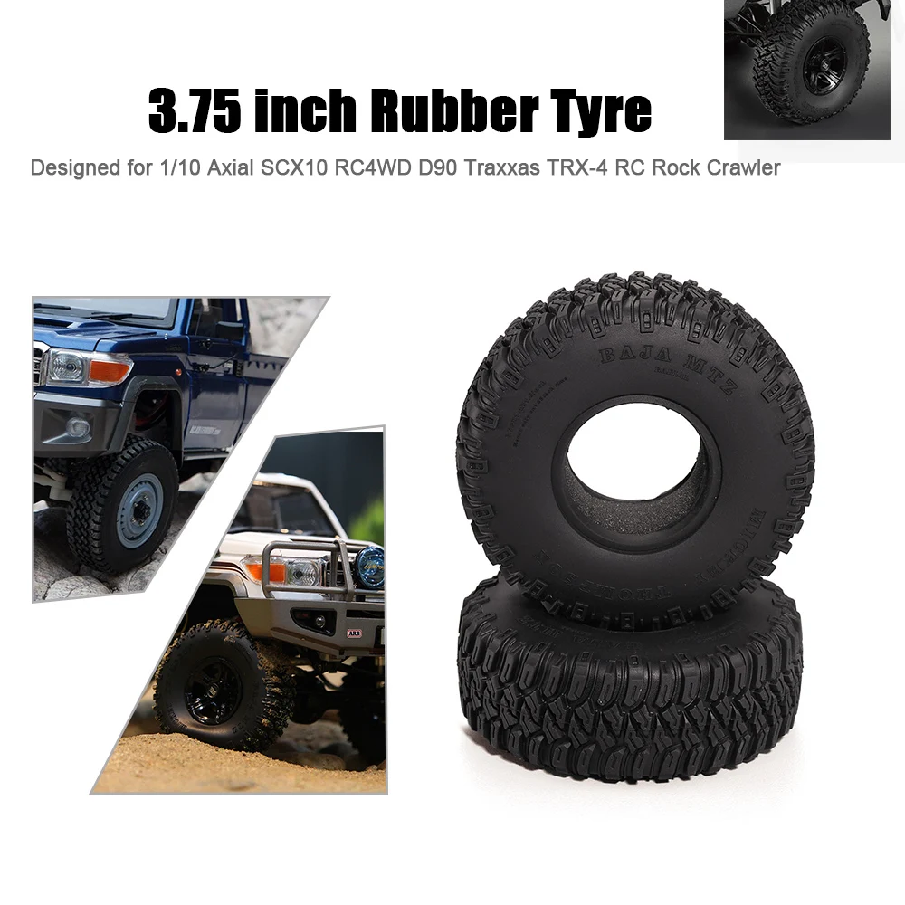 

2PCS RC Car 3.75inch Rubber Tyre for 1.55 Inch Wheel 1:10 Axial SCX10 RC4WD D90 Traxxas TRX-4 RC Rocks Crawler