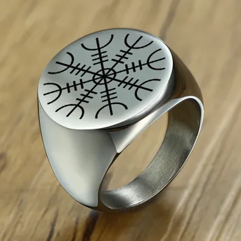 

Laser Engraving Galdrastafir Icelandic Magical Staves Silver Men Stainless Steel Rings