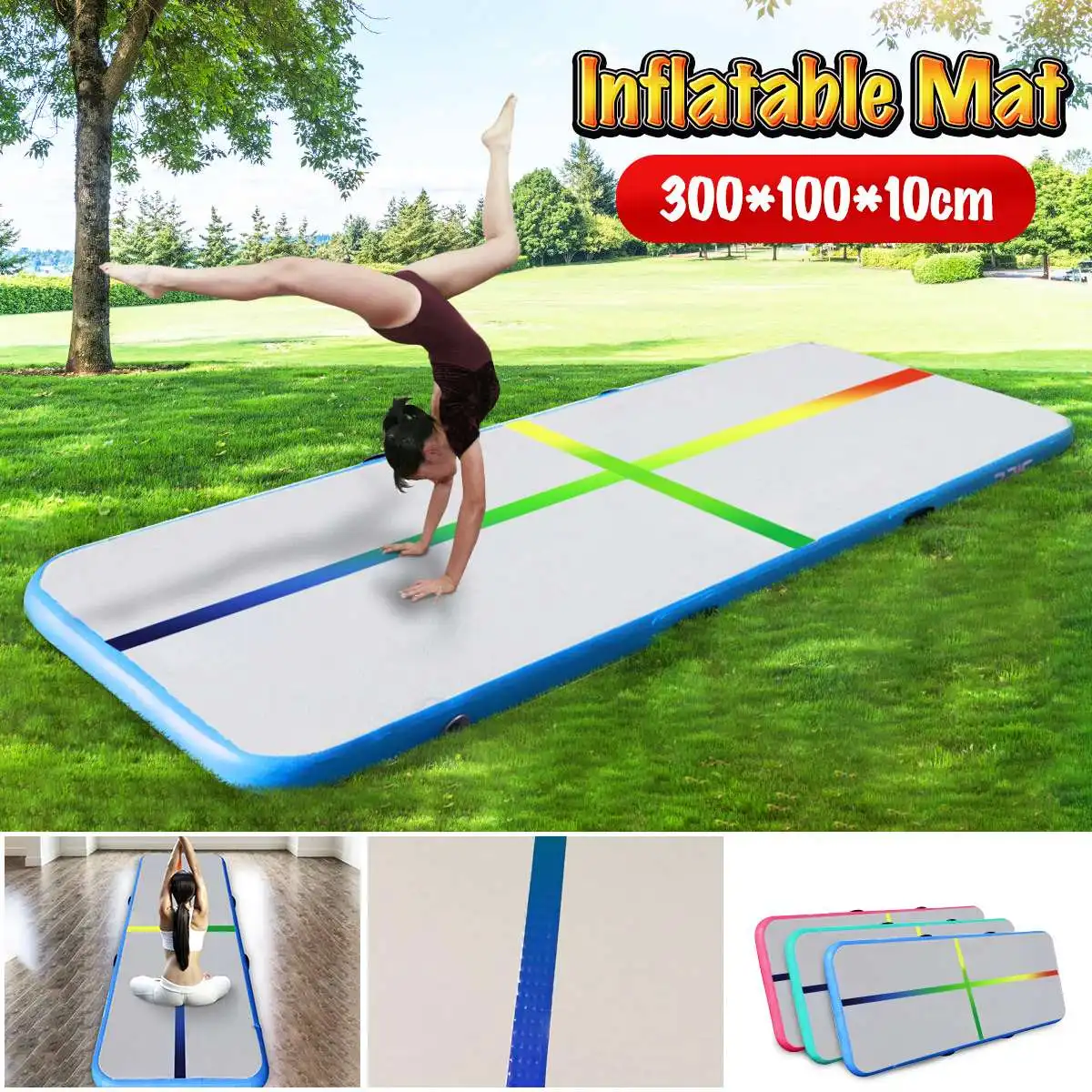 

300*100*10cm Inflatable Airtrack Gymnastics Mat + Air Pump Balance Equipment Training Exercise Air Track Floor