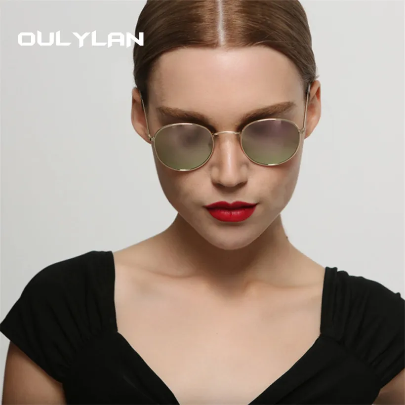 Oulylan Ретро Круглые Солнцезащитные очки для мужчин и женщин брендовые дизайнерские металлические Зеркальные Солнцезащитные очки женские мужские солнцезащитные очки