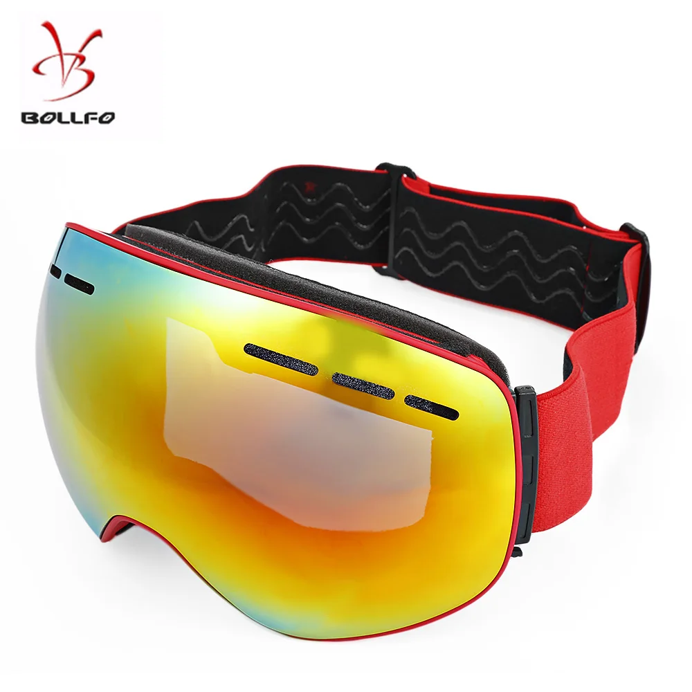 BOLLFO Unisex Spherical Anti Fog Lens Skiing Glasses