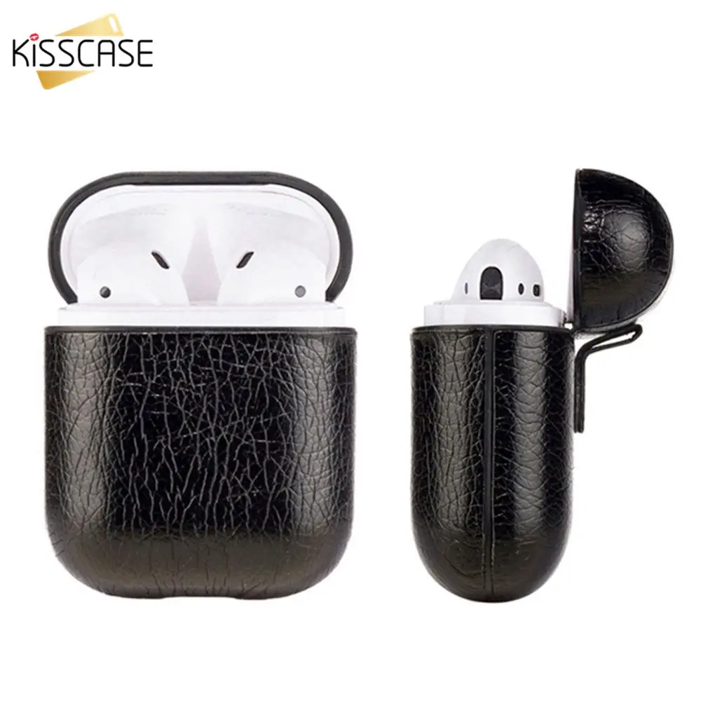 

KISSCASE Super Quality Earphone Case For Apple Airpods Strap Genuine Leather with Buttons Headphone Case Earphone Accessories