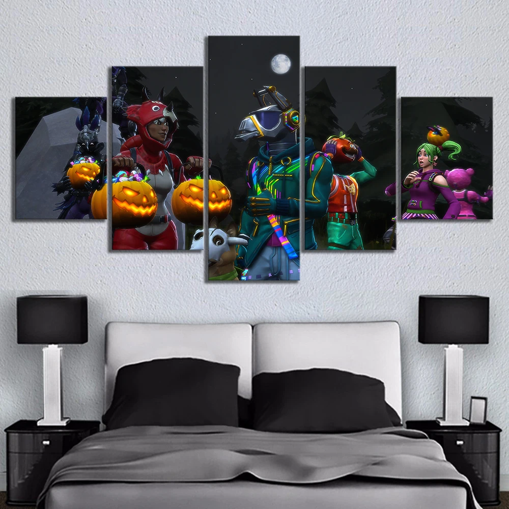 

5 Piece Fortnight Battle Royale Map Video Game Poster Fort Pictures Landscape Wall Art for Living Room Decor Canvas Wholesale