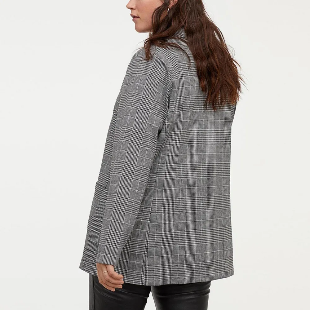 HDY Haoduoyi New Fashion Suit Jacket Simple Temperament Retro Plaid Large Size Slim Lapels One Button Blazer