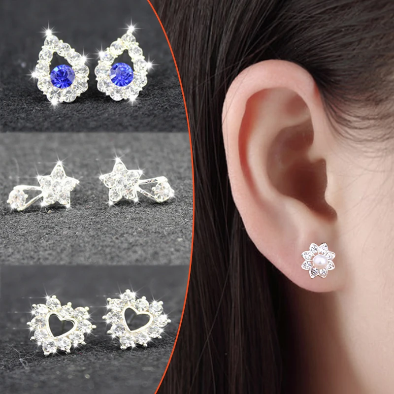 

2019 New Hot Sale Buterfly Crown Pearl Crytal Women Earrings Silvery Flower Cute Girls Earrings