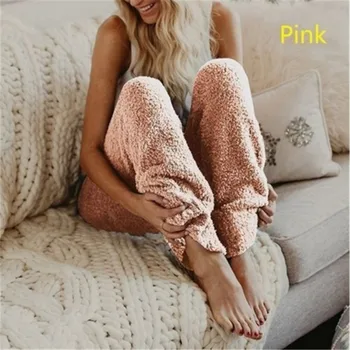 

Fall Winter Warm Fluffy Faux Fur Pant For Female Womens Casual Plain Loose Elastic Waist Long Casual High Waist Trousers