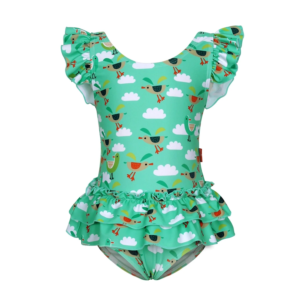 

AmzBarley Girls Swimsuit One Piece Cartoon Animal Conjoined Ruffled Printed Halter Swimsuit Sun-Wear Bikini Bathing Suit