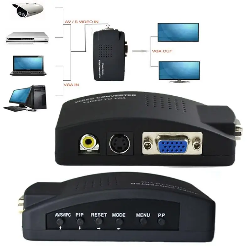 AV RCA композитный домашний аудио и видео S вход в VGA выход монитор конвертер адаптер