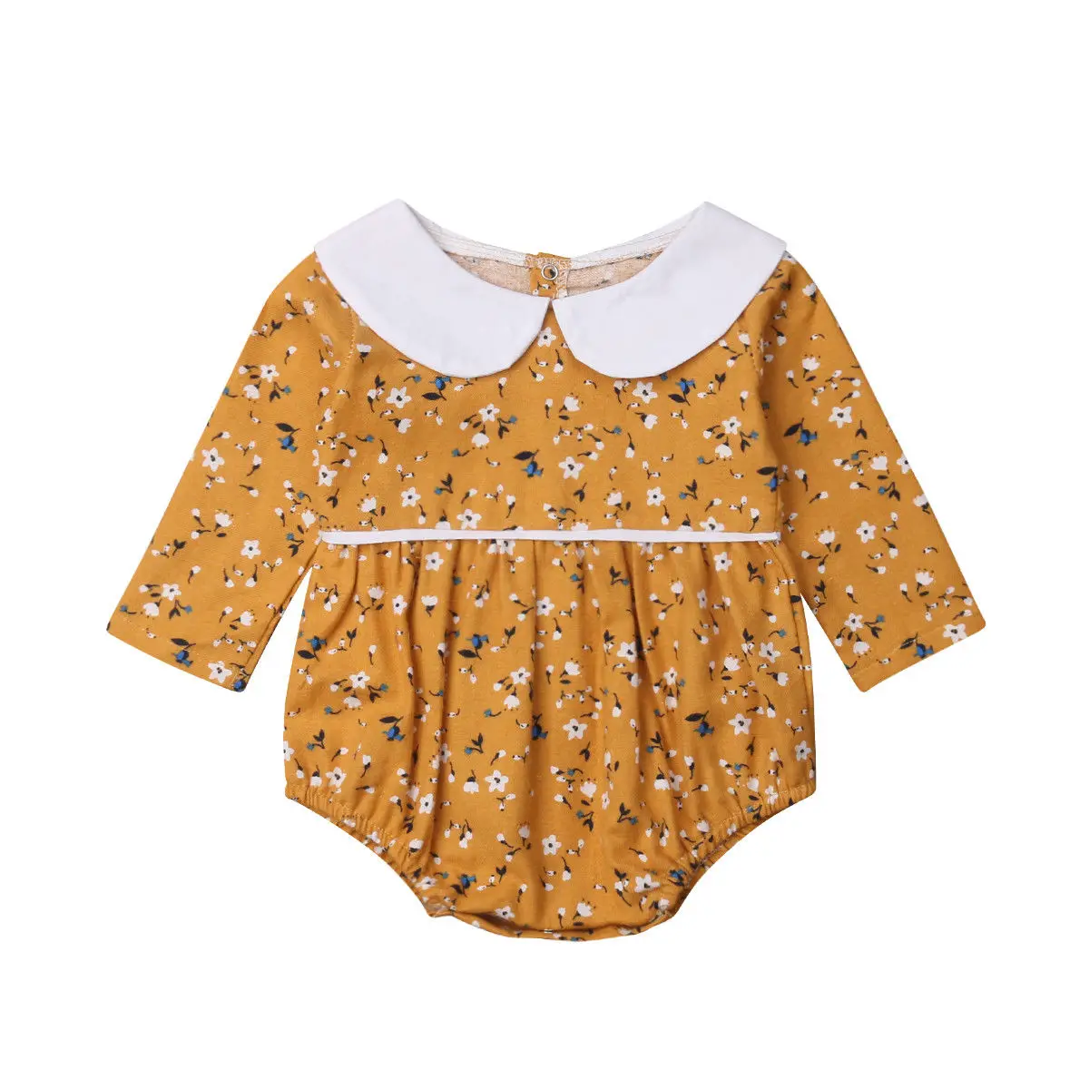 Pudcoco Baby Girl Infant Long Sleeve Peter Pan Collar Bodysuit Jumpsuit