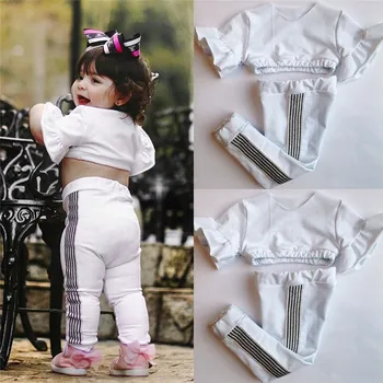 

Fashion Newborn Toddler Baby Girl Suits Flared Sleeve Tops Shirts Striped Pants Casual Cotton Outfit Clothes 2019