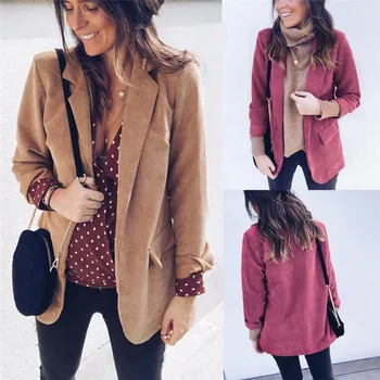 

Women Autumn Spring Vintage Jackets Coats New Fashion Pockets 2018 clothes Long sleeve Solid Slim Blazer Outwear Cardigan Tops