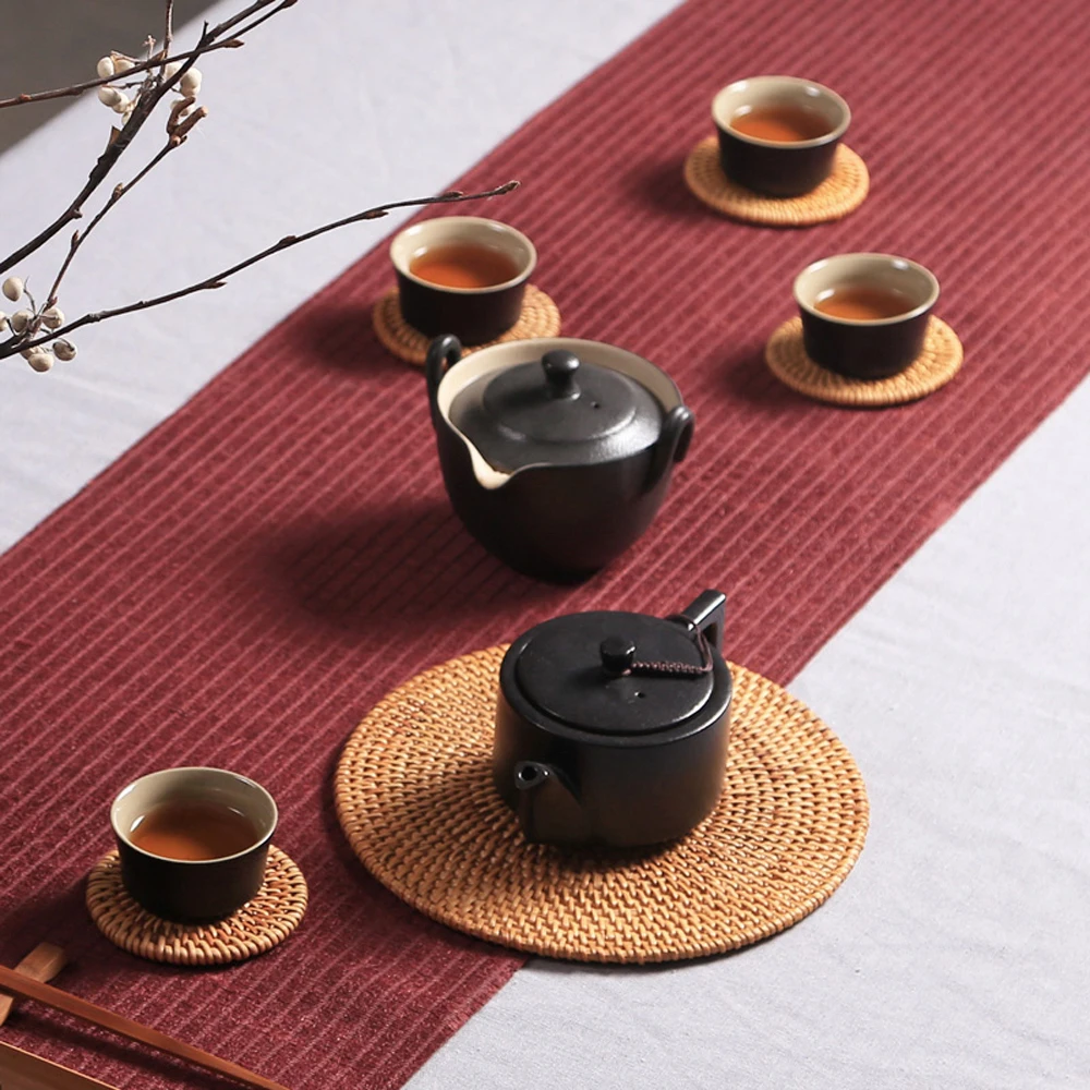 

Handmade Straw Rattan Weave Drink Coaster Set For Kungfu Tea Round Tableware Table Placemat Dish Coffee Cup Mat Pad Creative