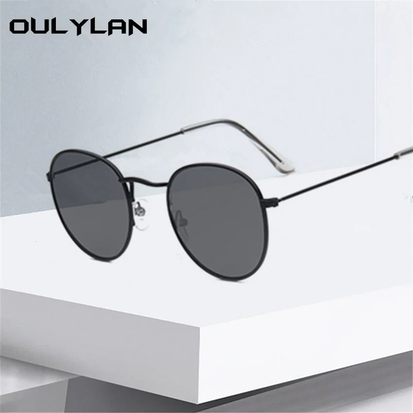 

Oulylan Men Vintage Round 90s Sunglasses Women Mirror Reflective Retro Sun Glasses Brand Designer Circular Frame Eyewear UV400