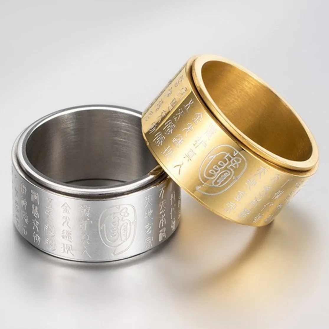 

Religious Stainless Steel Buddhism Letter Men Ring Amulet Biker Band Silver Gold Wedding Rings Anillo Hombre Anillos Bague Homme