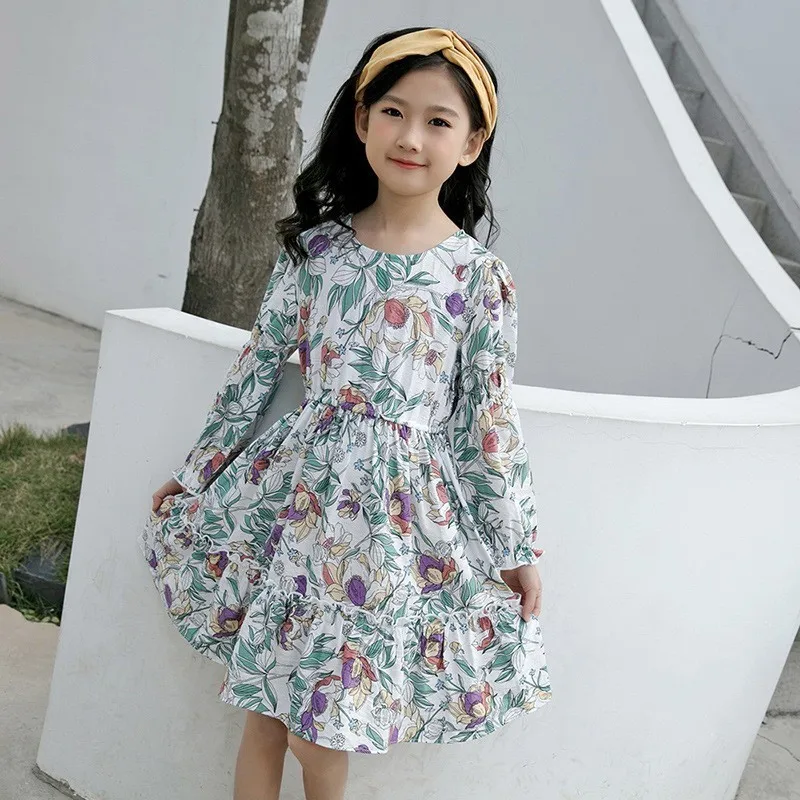 

Spring 2019 Teenager Girl Clothes Cotton Petal Sleeve Printed Princess Dress Infant Party Dresses For Girls Clothes Kids Costume