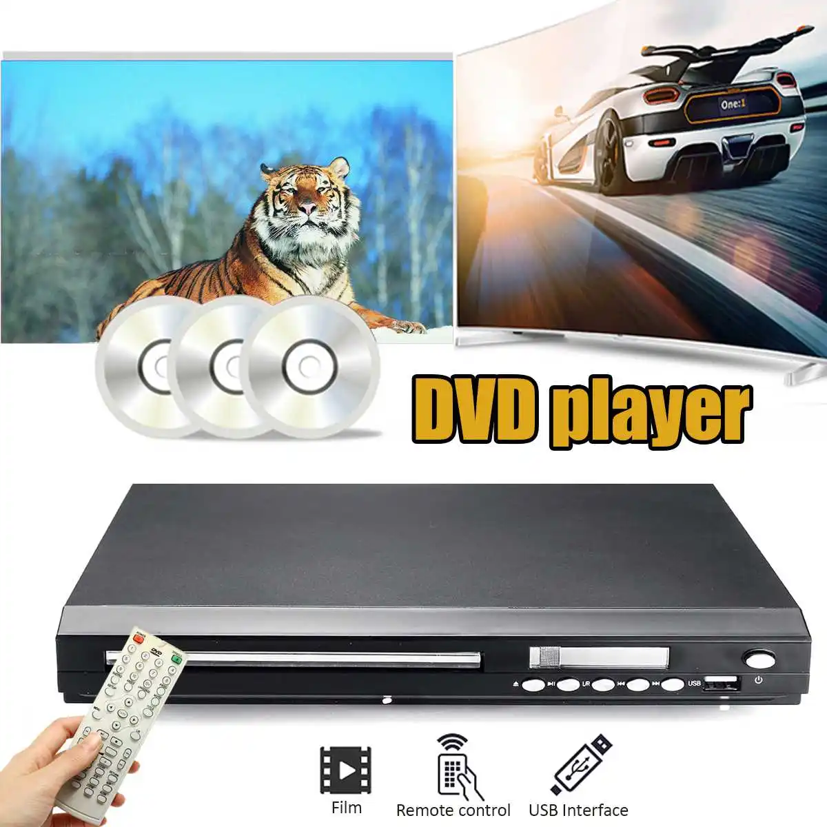 

Portable DVD Player 110-240V USB DVD VCD EVD MP3 MP4 Disc Player Home Audio System With Romote Control