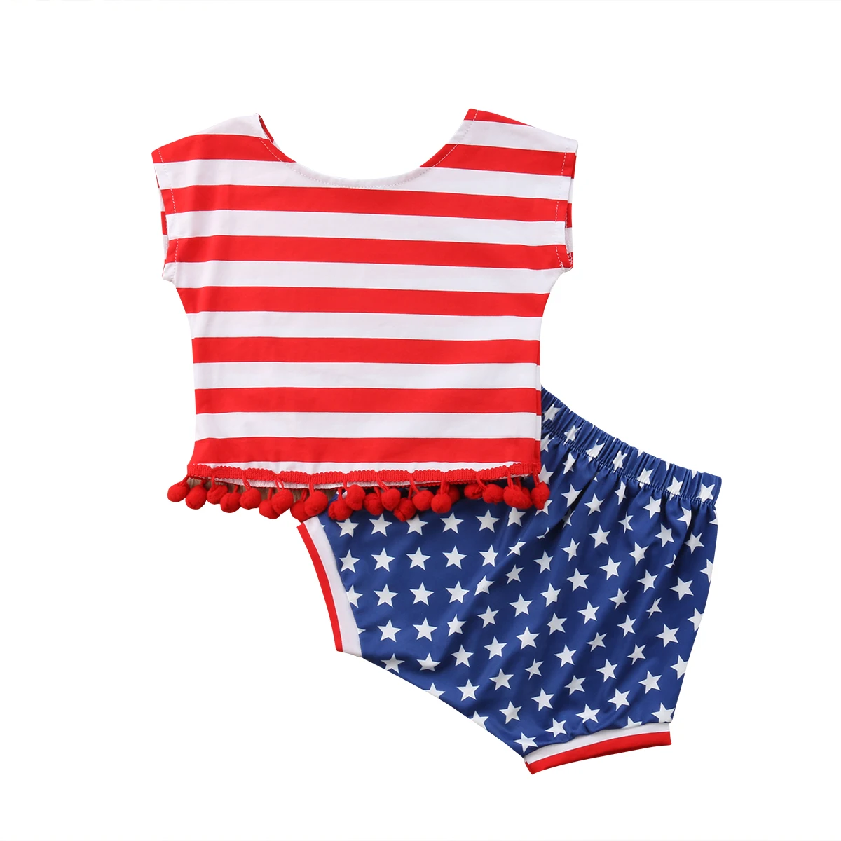 

2019 New July 4th Fashion Kids Baby Girl Summer Cute Outfits Clothes Striped Vest Tops Star Print Short Shorts 2PCS Set