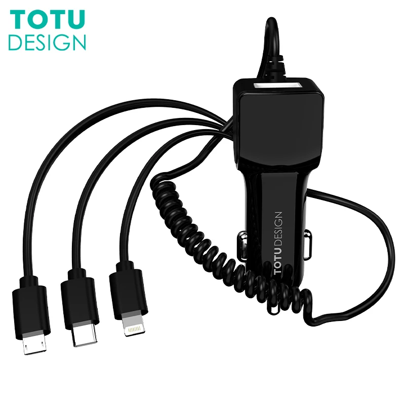  USB Car Charger With 3 in 1 Spring Cables Mobile Phone Car-Charger Adapter Micro Usb Type C Cable F