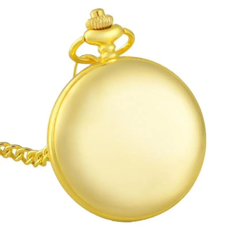 

Gold Glossy Smooth Pocket Watch Full Hunter Quartz Engraved Fob Retro Pendant Pocket Watch Chain Gift