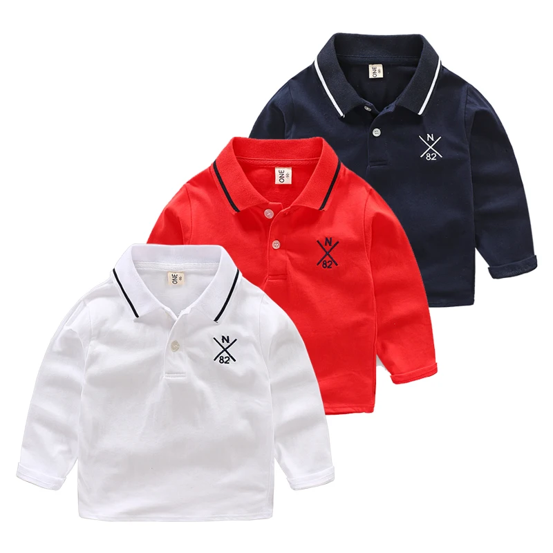 

Spring Autumn Long Sleeve Boys Shirt Turn Down Collar Cotton Tops Toddler Black White Tees Children Clothes Camisa Polo Shirt