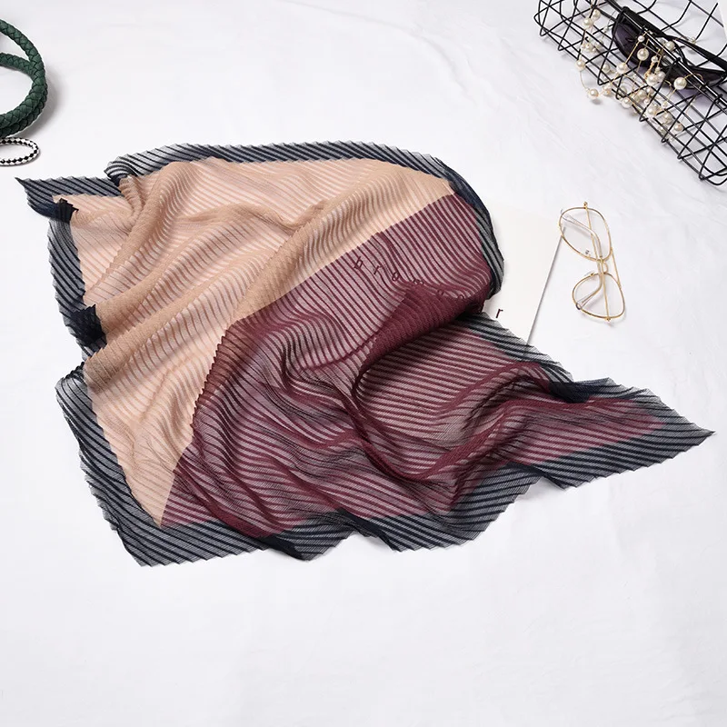 Woman Hair Scarf Women Fashion Joker Korean Style Color Spring And Autumn Season Scarves Print Crinkle Hijab Vintage Moda Mujer