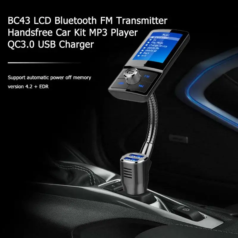 BC43 LCD FM Transmitter Wireless Bluetooth Handsfree Car Kit Car Audio MP3 Player Aux Modulator QC3.0 Dual USB Car Charger