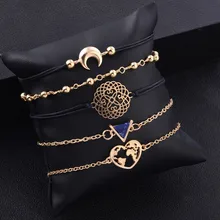 Shellhard 5 шт./компл. Мода полые цветочные круглвя плетеная веревочный браслет с открытыми пальцами; очаровательные золотистые Луна «любящее сердце» карта Браслеты Подвески Для женщин ювелирные изделия