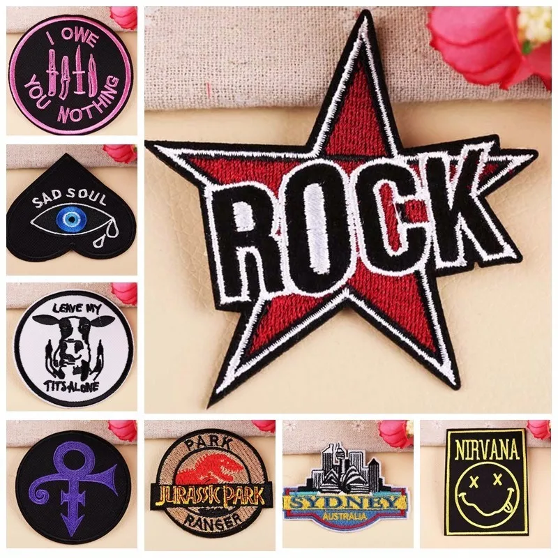 

1PCS New Punk Patch Cheap Rock Band Skull Patch Biker Iron On Jeans Badges Embroidered Motorcycle Patches For Clothes Stickers