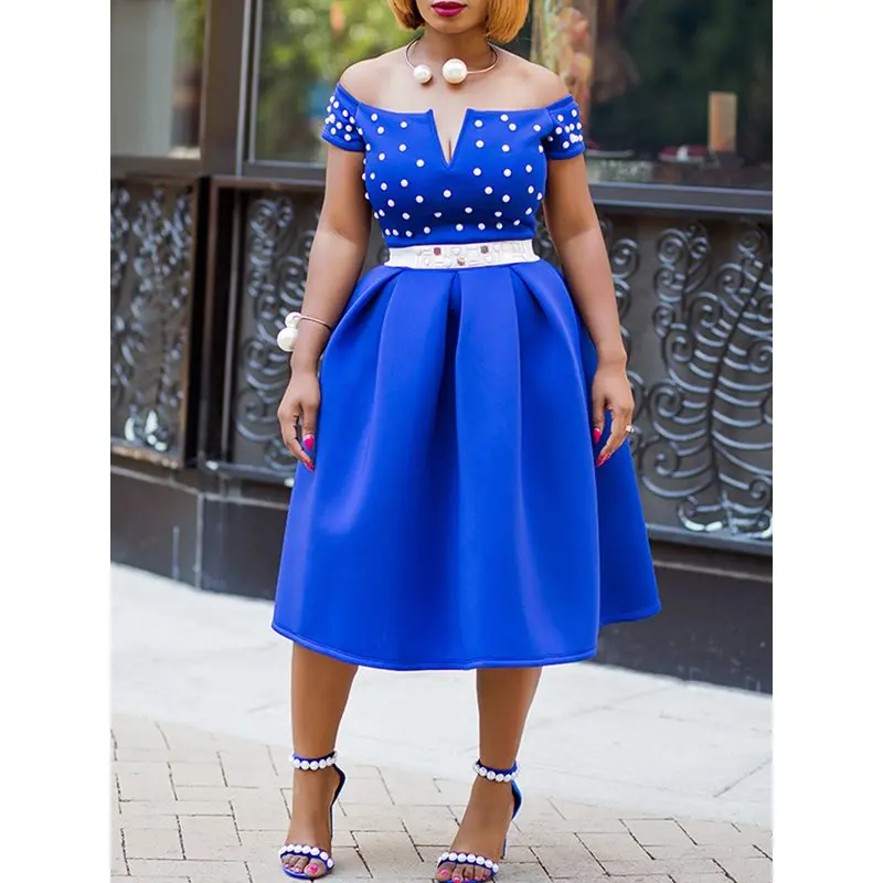

Sexy Club Party Elegant Hipster OL Lady Streetwear Women Dresses Blue Plus Size Off Shoulder Beading Female Fashion Beach Dress