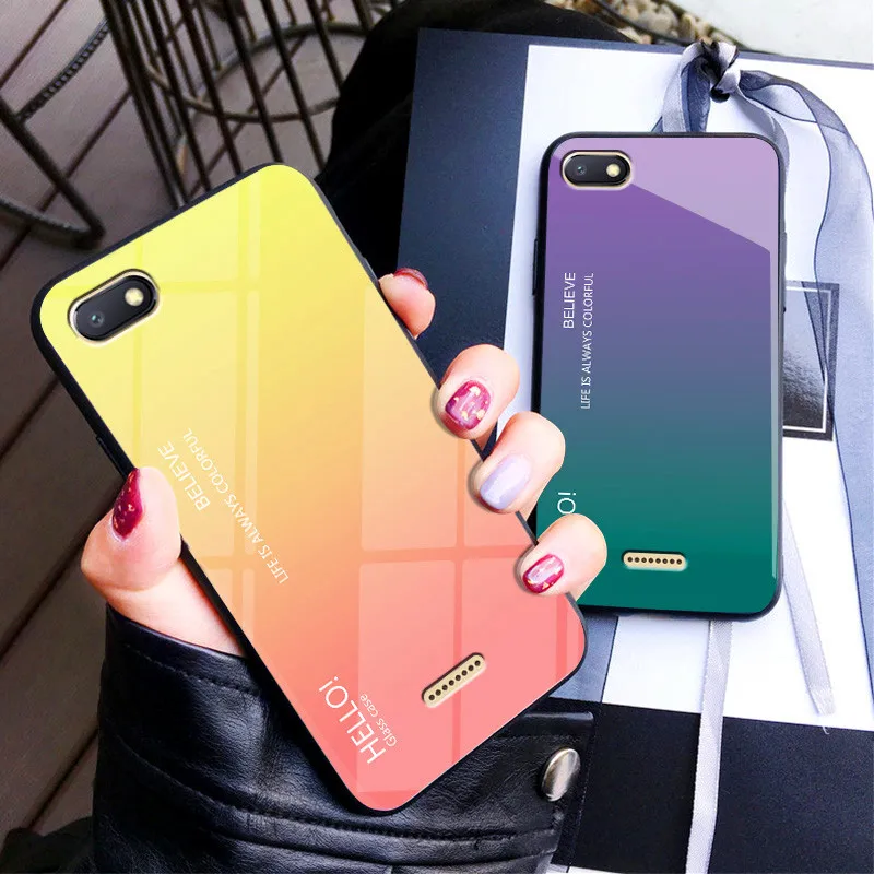 

Xiaomi Redmi 6A Glass Case Tempered Glass Back Cover Case for Redmi 6 Gradient Back Cover Soft Bumper for Xiaomi Redmi 6A Redmi6